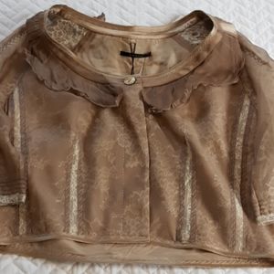 Elie Taharie beige caplet with lace overlay